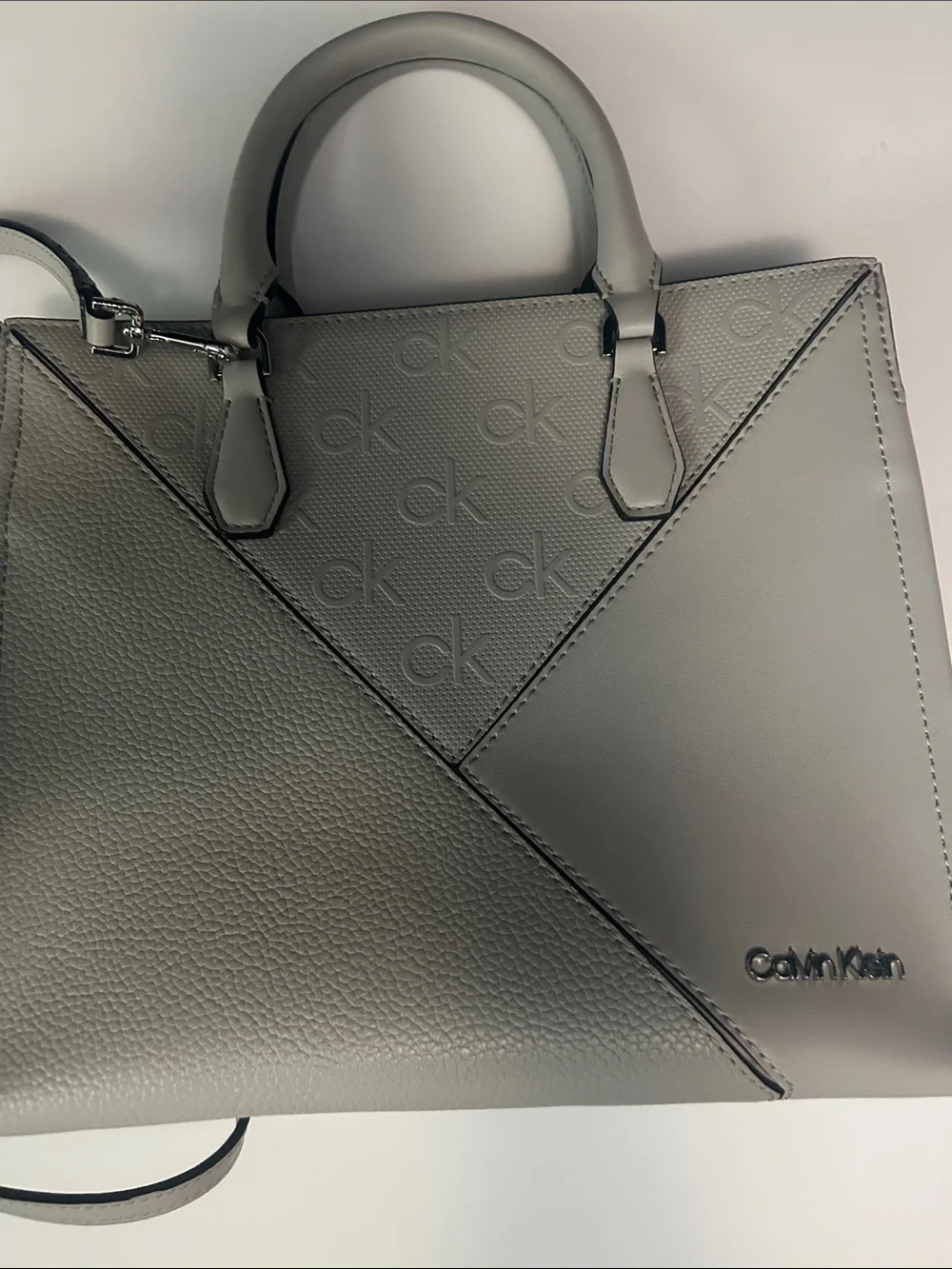 Calvin Klein Light Gray Embossed CK Logo Satchel
